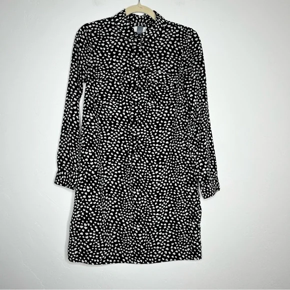 Old Navy Black White Ditzy Heart Print Long Sleeve Collared Dress Size XS - Picture 1 of 12